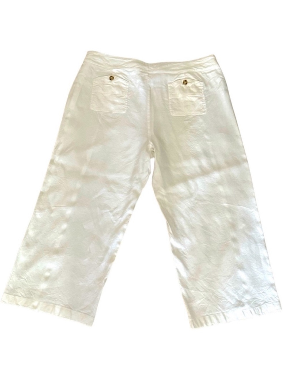 J. Jill White Linen Sailor Button Wide Leg Stretch Cropped Pants size 16 - Picture 3 of 5